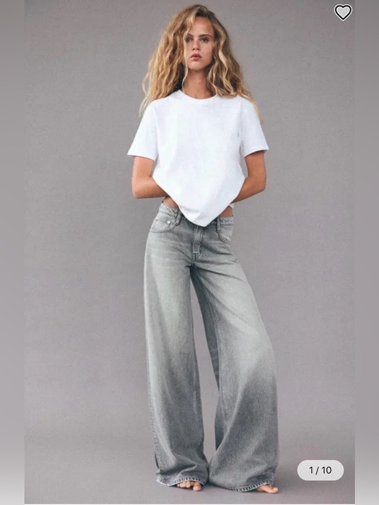 Denim - Zara Grey TRF Low Rise Wide Leg Elephant Jeans Acid Wash Full Length Sz 4/26